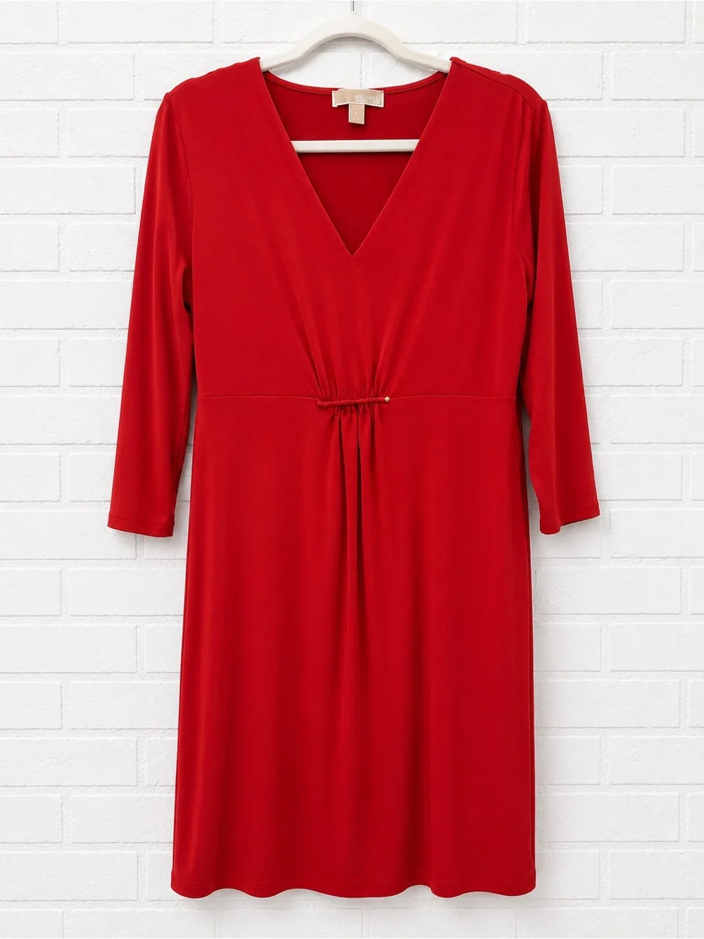 Michael Kors Red V-Neck 3/4 Sleeve Women's Dress